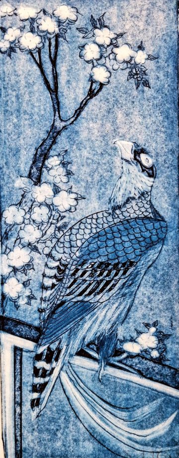 le faucon au cerisier. d'après Hokusaï.